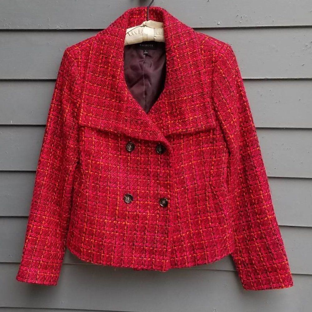 Talbots Red Tweed Double Breasted Pea Coat size 9